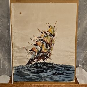 Vintage Nautical Ship Silk Fabric Art Print